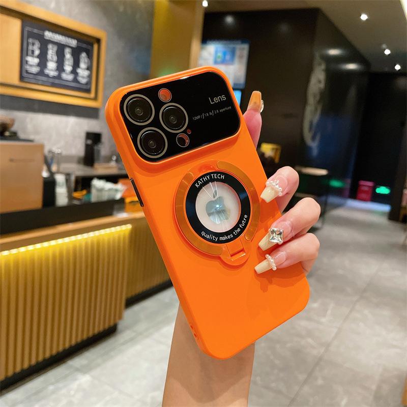 

Подходит для чехлов для телефонов Apple 15 с большим окном, магнитное крепление, подставка для iPhone14proMax без этикетки, противоударный защитный чехол 13 iPhone12pro оранжевый