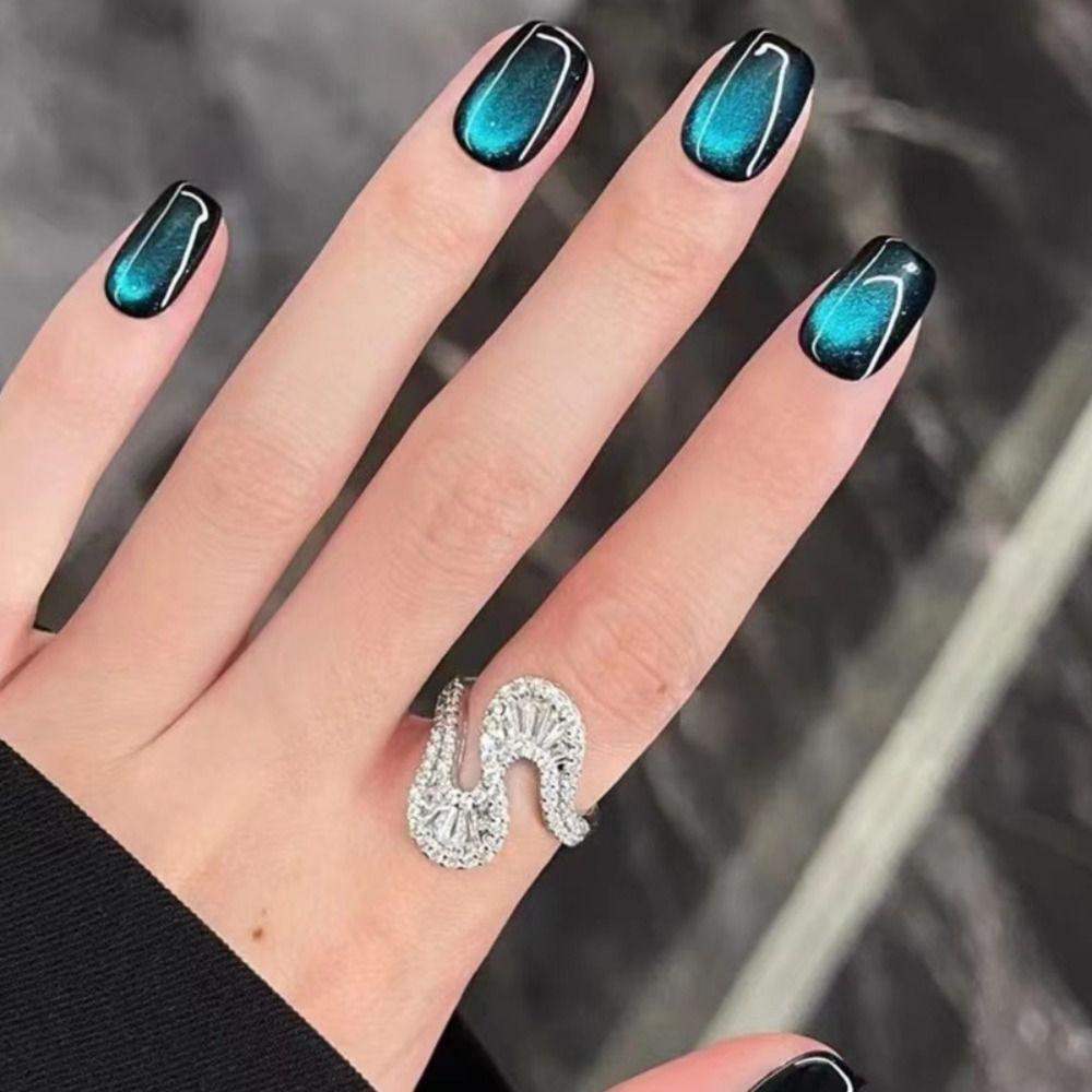 24PCS Short Press on Nails Cat Eye Artficial Nails Reusable False Nails  DIY Manicure Art