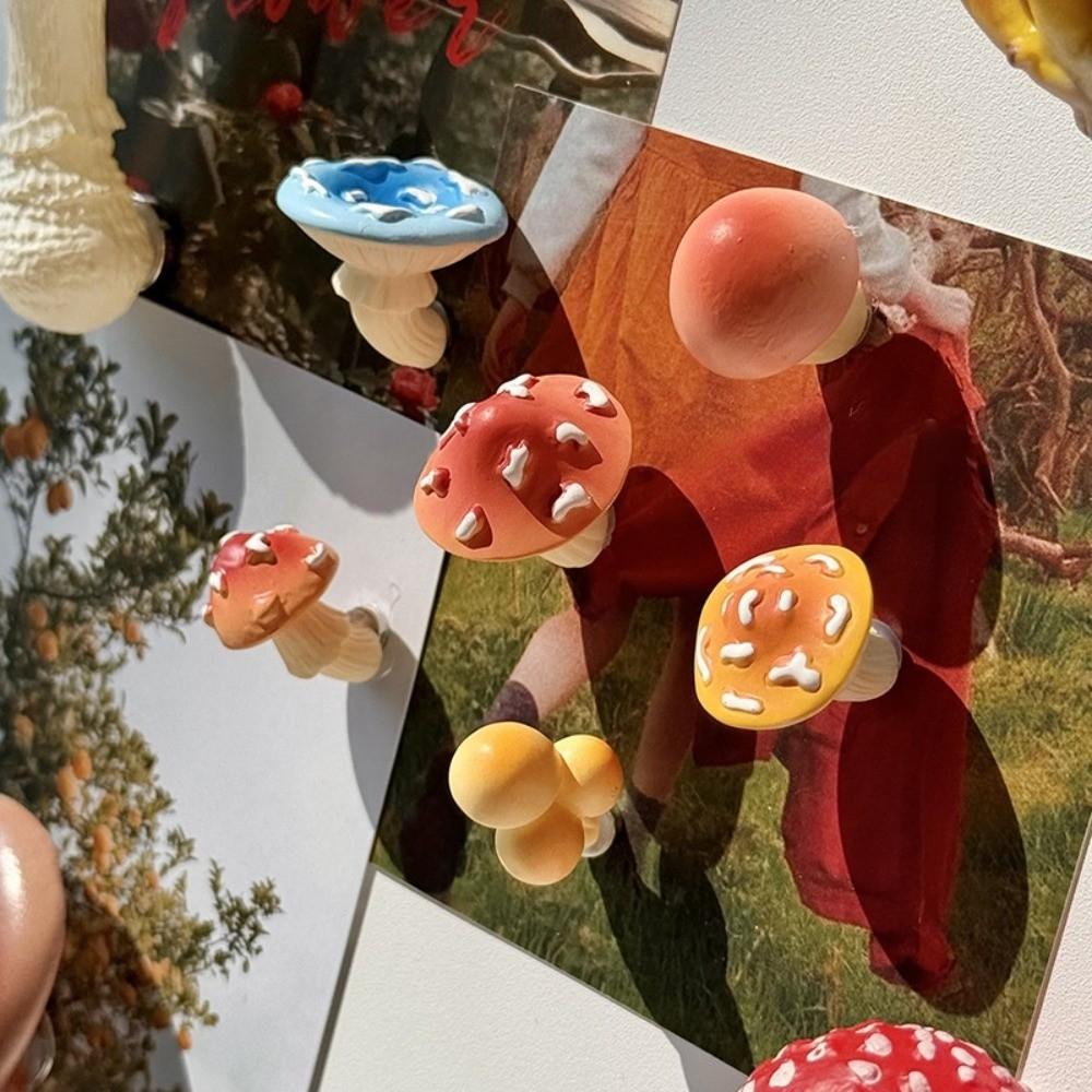 6pcs 3D Mini Mushroom Fridge Stickers Simulated Mushroom Statue  Office Decor