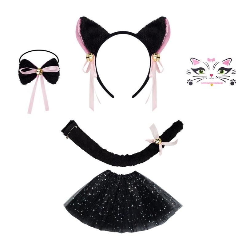 Cats Costume Set Ears Tail Bowite Tutu Skirt Animal Fancy Costume Kit Accessories Kids Girls Halloween Cosplays Props