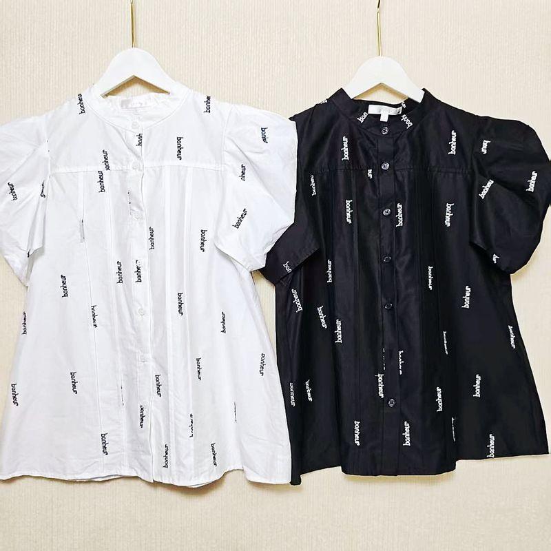 

Foreign Trade Export Japan Original Pure Cotton Embroidered Stand Collar Short sleeve Shirt Women Preppy Girl Age-Reducing Design Sense Summer White Embroider Flaw