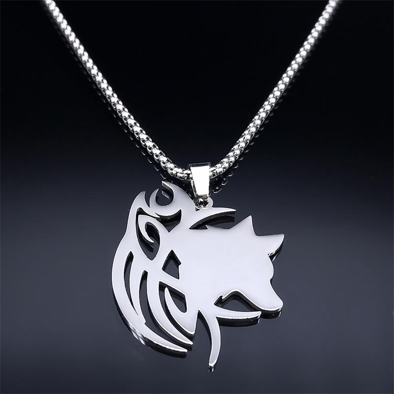 Viking Wolf Knot Necklace Stainless Steel Valknut Odin Norse Symbol Jewelry for Men Women N7802S01