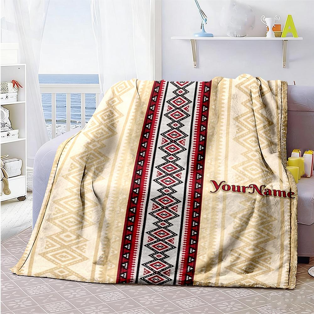 Ethnic Tribal Patterns Customize Text Blanket Lightweight Personalized Blanket Soft & Cozy Perfect for Livingroom Bedding Nap Office Chair