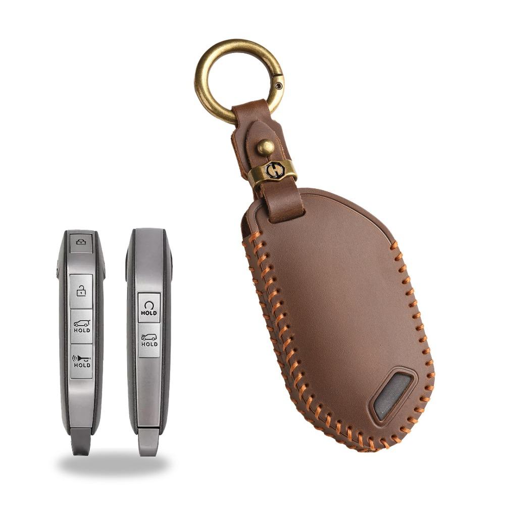 Genuine Leather Key Cover for KIA 2024 Model Car Keys Protective Case Keychain Accessories