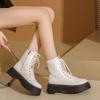 Womens Boots Plush Warm Winter Boots Fashion Casual Leather Boot Lace Up Women Ankle Boots Outdoor Non Slip Oxford Platform Boot