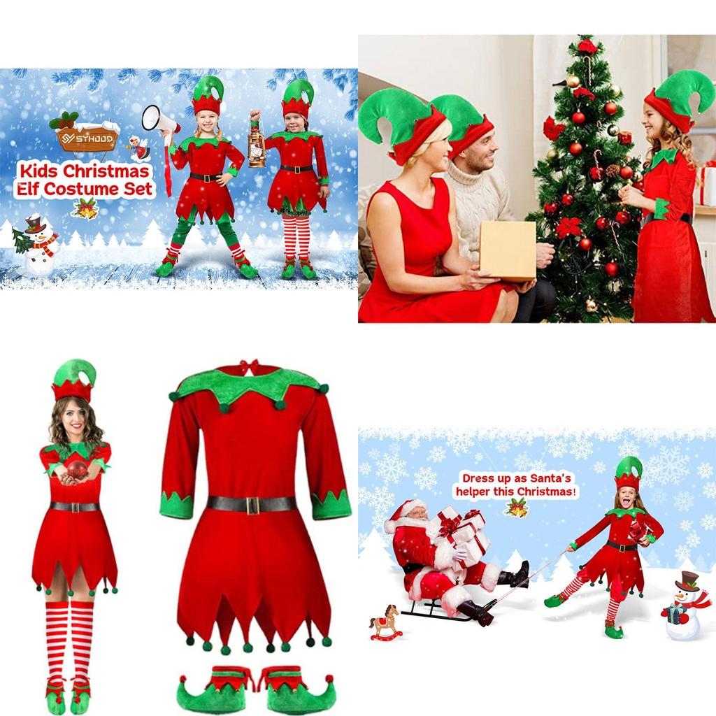 Christmas Costume For Kids Long Sleeve Red Spandex 7-piece Set