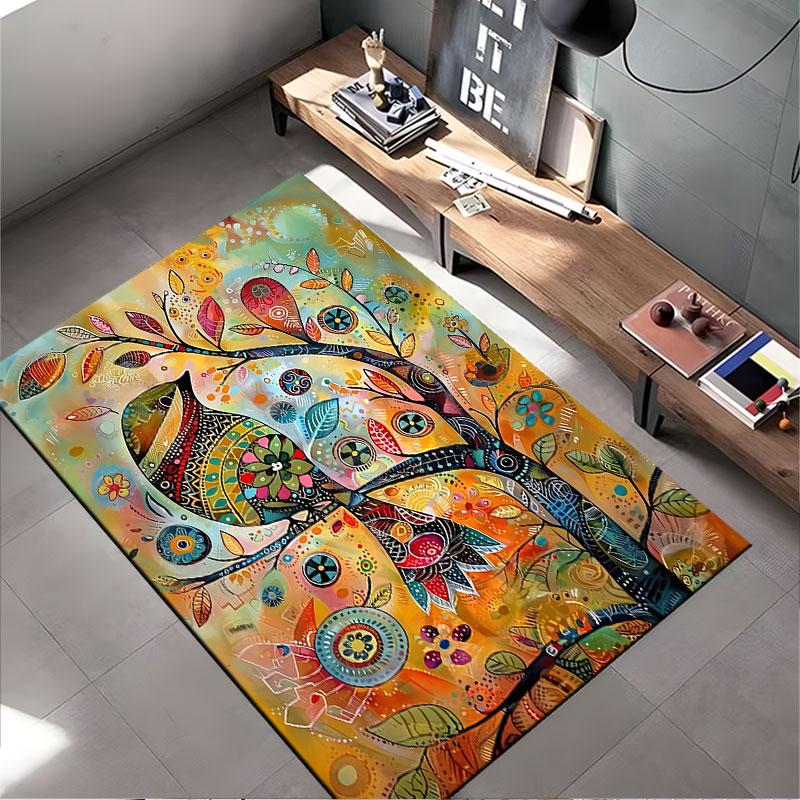 Colorful Bird and Tree Art Suitable As a Non-slip Mat for the Living Room or Bedroom Sofa