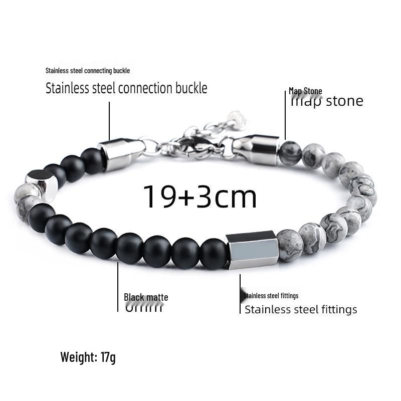 Men's Adjustable Tiger Eye Stainless Steel Beaded Bracelet - European and American Style