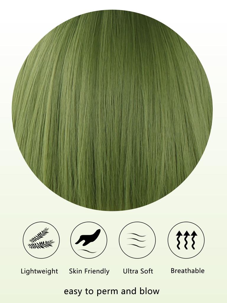 Zielona peruka Cosplay syntetyczne peruki odporne na ciepło 10-calowe krótkie peruki z grzywką prosta peruka Lolita Halloween z grzywką dla kobiet odporna na ciepło