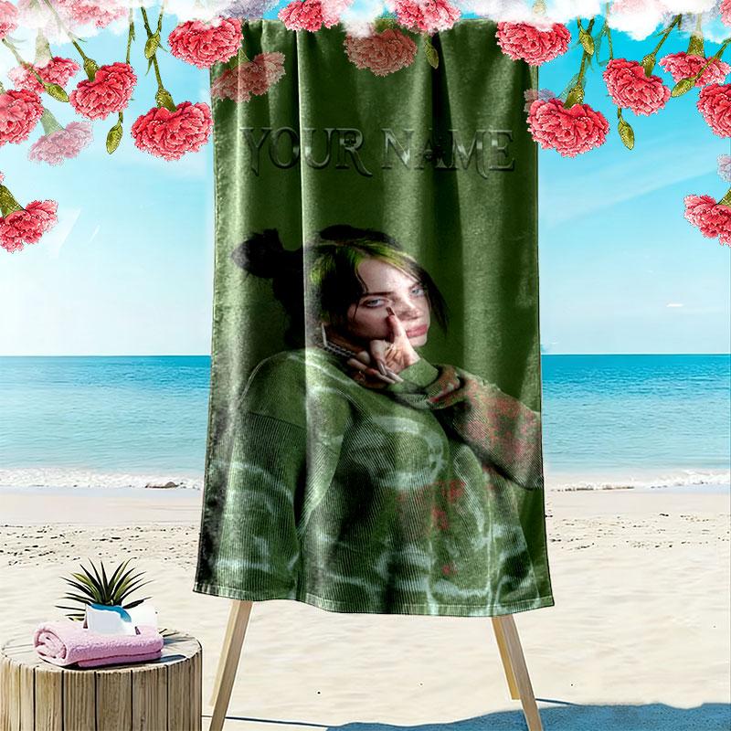 Billie Eilish Custom Name Print Beach Towel, Large Soft Quick Dry Towel for Beach Camping Swimming
