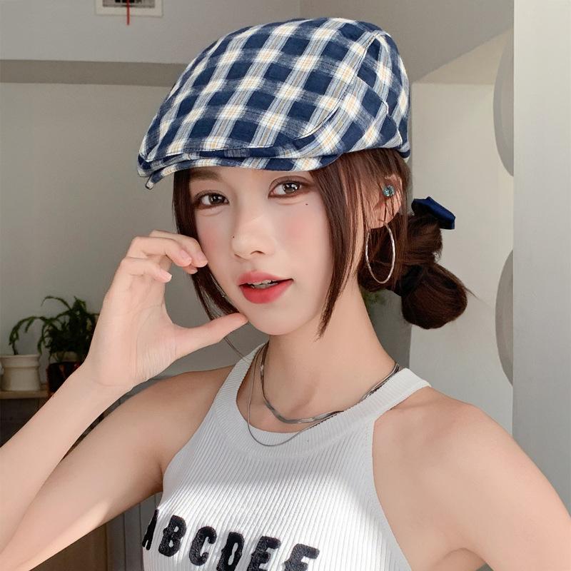Autumn new Japanese retro plaid forward hat women's literary versatile anti-beret casual temperament cap