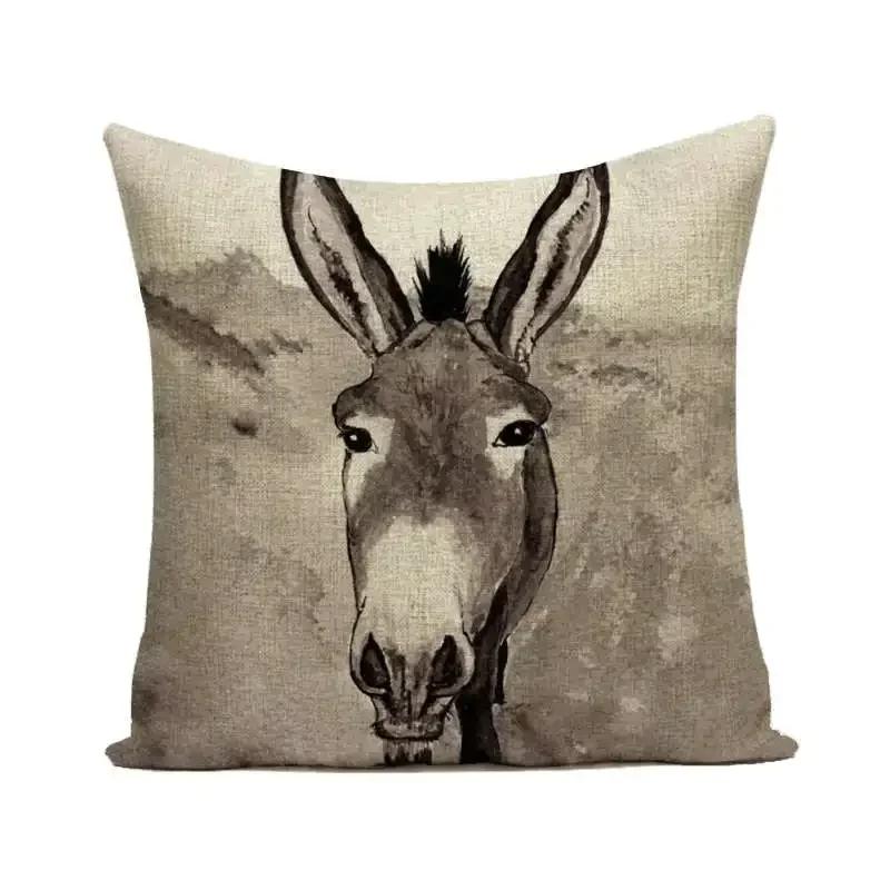 Throw Pillows Cases Watercolor Donkey Cute Animal Face Cushion Cover 45x45cm Home Living Room Decoration Linen Pillowcover Decor