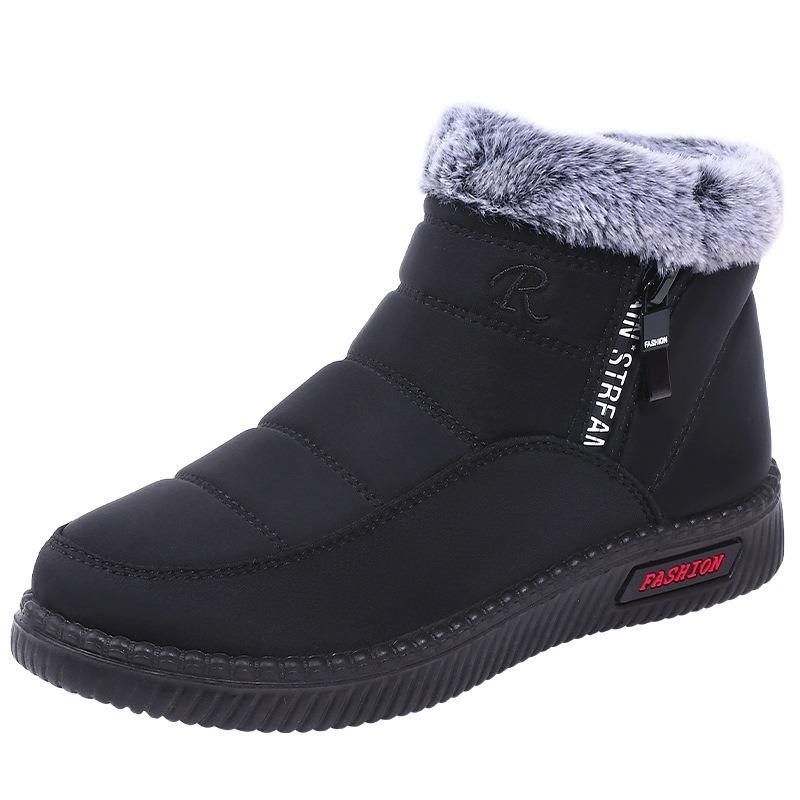Women's Plus Size Snow Boots, New Mid Low Top Cotton Boots with Side Double Zippers, Fleece Lined Warm Winter Boots for Women