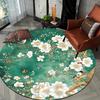 Graceful white flowers & birds Flannel-printed round floor mats are slip-resistant Suitable living room terrace garden carpets