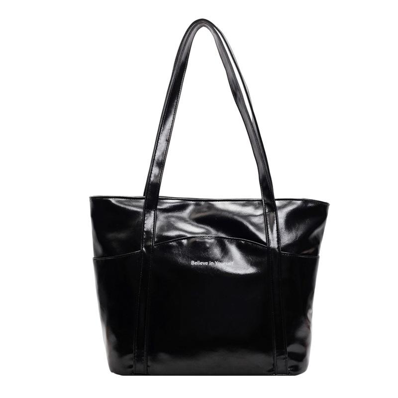 

Women s bag premium texture oily pu large capacity women s tote bag 24 new versatile commuter armpit bag shoulder bag чёрный