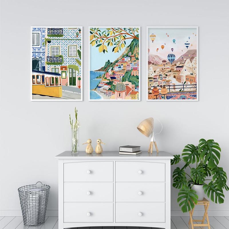 Famous City Tourism Poster Türkiye Italy Portugal Landscape Wall Art Oil Painting Nordic Living Room Home Decoration Picture