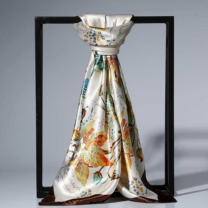 90cm Fashion Silk Satin Scarf For Women Headband Floral Print Kerchief Hijab Scarves Fermale Square Shawls and Wraps Neck Scarfs