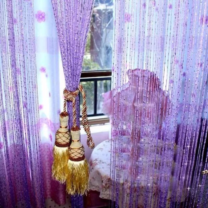 100x200cm Romantic Decoration Curtains Shiny Silvery Line String Tassel Sheer Curtain for Home Living Room Bedroom,1PC
