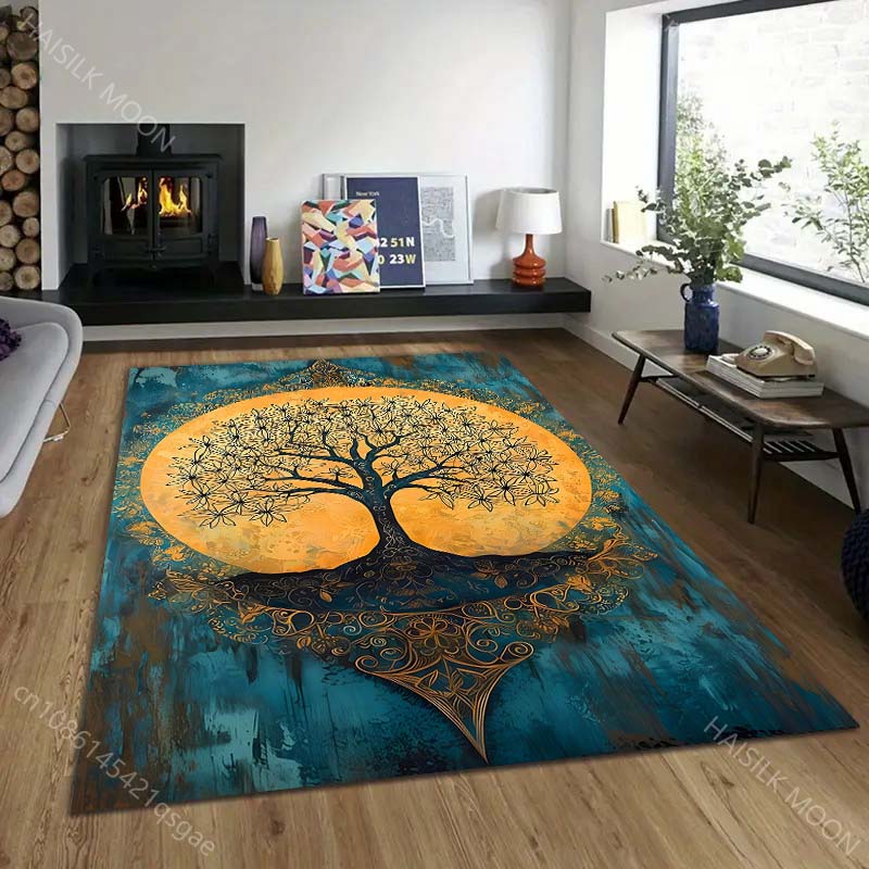 Tree of Life Lacquer Painting Style Print Rug Carpets for Bedroom Living Room Sofa Mat Creative Door Mat Cloakroom Home Decor
