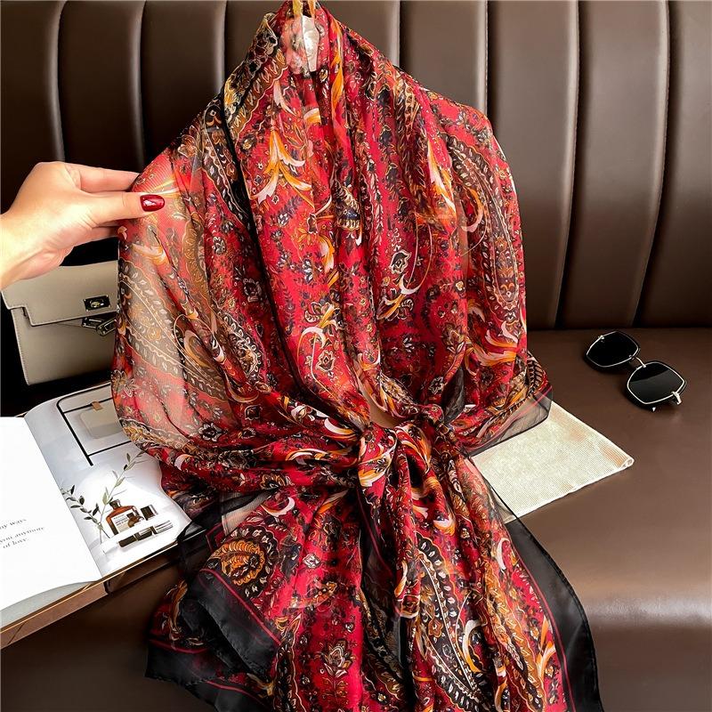 Simulation Silk Pattern Scarf Women's Large Size Sunscreen Light Luxury Fashion Temperament Silk Scarf Commuting Large Shawl Soft Yarn Scarf