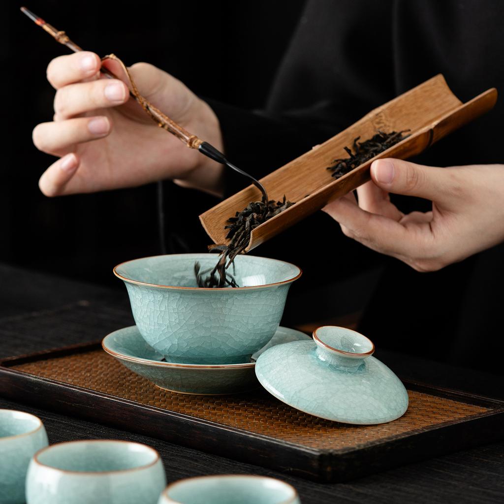 Tianqing Ru Kiln Kung Fu Tea Set Simple Household High-end Brewing Teapot Teacup Complete Tea Set Gift Box