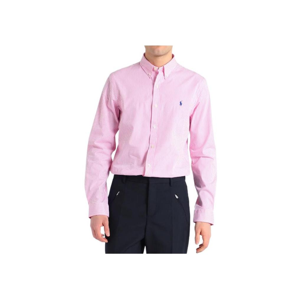 Polo Ralph Lauren Polo Listrado Pónei Bordado Popelina Manga Comprida Camisa Homem Camisas Rosa 712818501-001