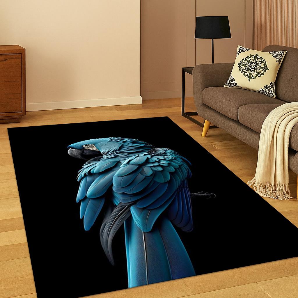 Colorful Macaw Budgerigar Bird Parrot Carpet Rug for Living Room Sofa Home Bedroom Doormat Decor,Playroom Non-slip Area Rug Gift