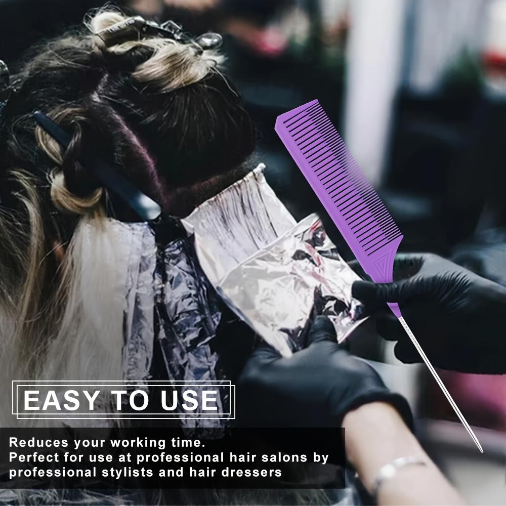 3pcs Steel Needle Tip Anti-Slip Comb - Threaded Plastic Hair Dyeing Tool, Heat-Resistant Salon Sectioning Pick for Coloring