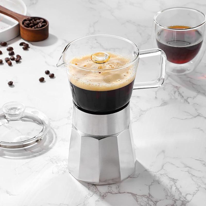 Household Moka Coffee Pot Portable Glass-Top Stovetop Espresso Machine Classic Aluminum Espresso Moka Pot Coffee Lover Gifts
