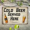 1PC Retro Cold Beer Metal Tin Sign, 2D Flat Vintage Wall Decor, 12x8 Inch Rustic Farmhouse Plaque, Easy To Hang