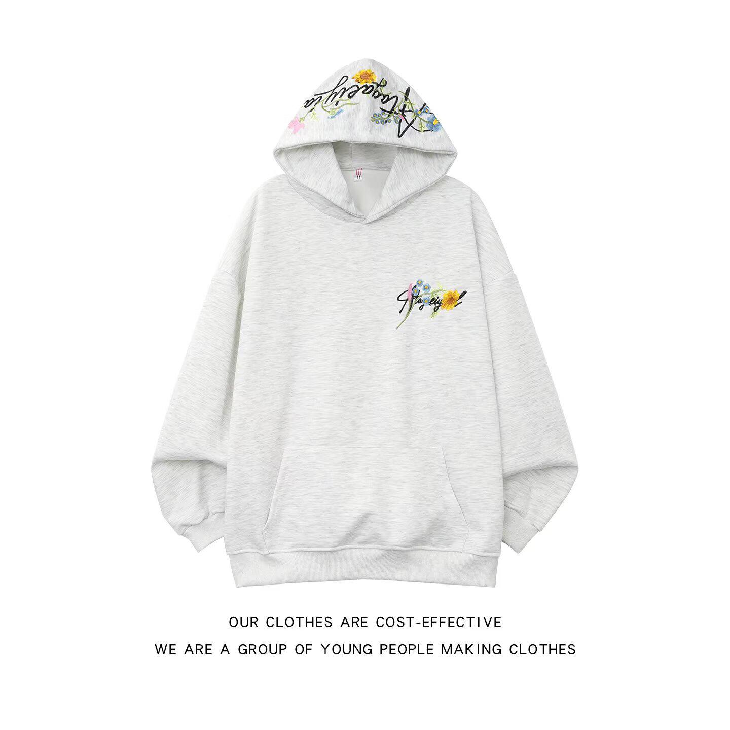 

2025 Men s American Retro Floral Embroidered Hoodie: Loose Fit, Long Sleeve for Spring/Autumn XL сірий колір