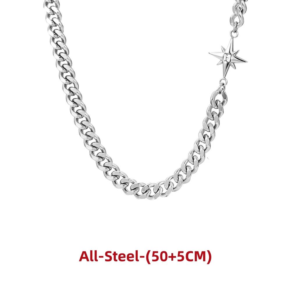 Hip Hop Double-layer Star Cross Necklace For Man Woman Titanium Steel Clavicle Chain Choker Punk Male Accessories