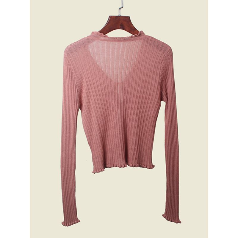 Stringy Selvedge Lace-up Thin Knitting Cardigan Foreign Trade Original Order Pure Color Silm Outer Wear Sweet Spicy Women's Long Sleeve Outer Tops