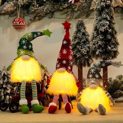Weihnachtswichtel-Ornamente mit gesichtslosen Puppen und LED-Lichtern, Plüsch, Strickhandwerk, Anhänger, Dekor, Weihnachtsdekoration für Zuhause, Kindergeschenk