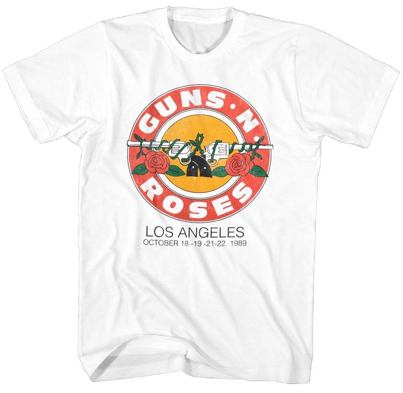 Guns N Roses L.A. 1989 Roses Logo Unisex T-shirt Music Classic Band Tee White S