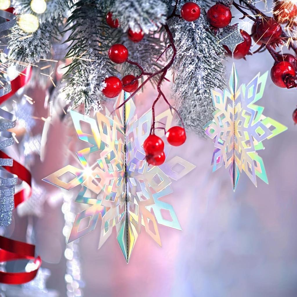 6/12/18pcs Iridescent 3D Paper Snowflake Garland Christmas decorations Winter Wonderland Frozen Themed Party Hanging Decorations