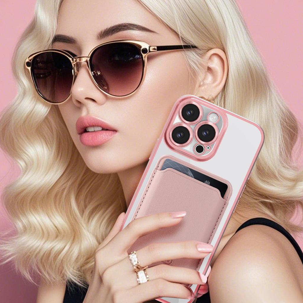 Applicable To IPhone16E Magnetic Card Bag Mobile Phone Case Apple 15PRO Electroplating Anti-fall 14 Protective Case