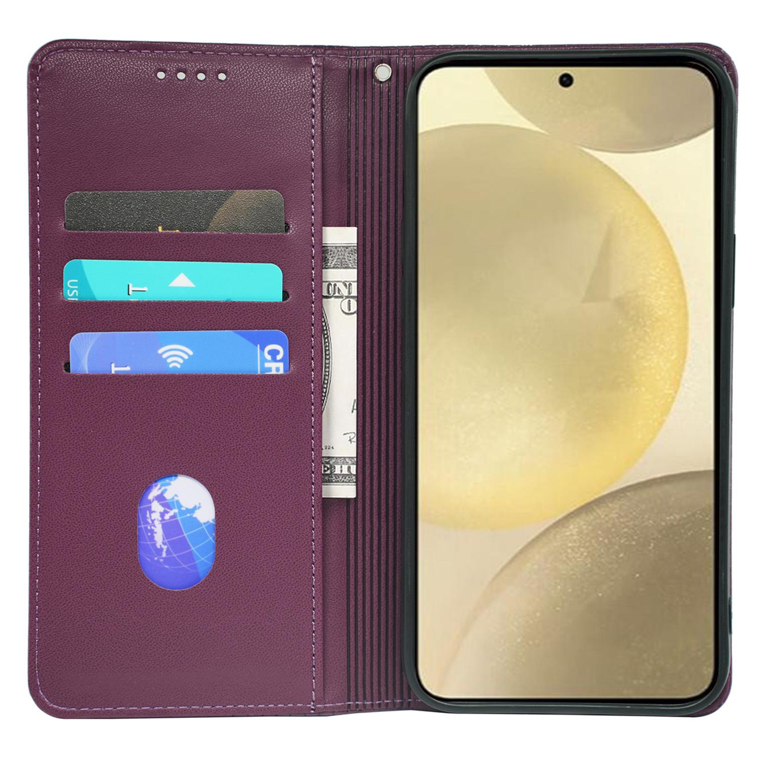 

For Samsung Galaxy A54 5G Case Leather Phone Cover Lucky Clover Imprinting Magnetic Closure Dark Purple