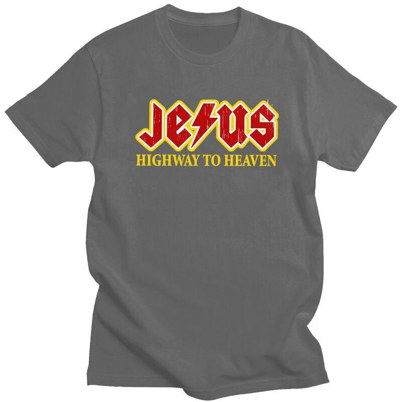 Custom Jesus Rocks Highway To Heaven T Shirts for Men 100 Cotton Tee Tops Tshirts Short Sleeve Fashion Tshirt Clothes