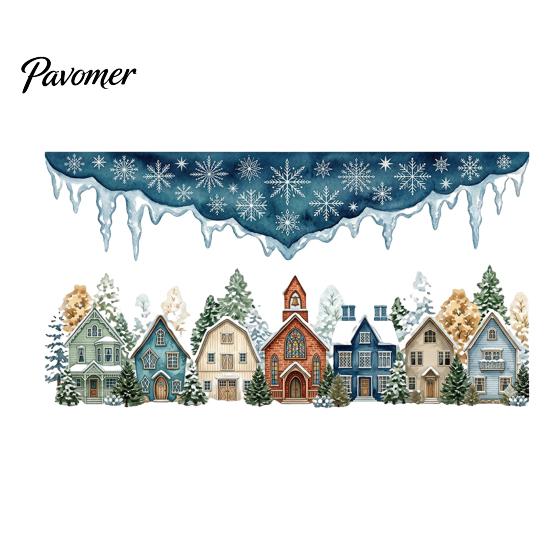 Indoor Festive Atmosphere Decor Christmas Winter Village Static Window Clings, Snowflake Snow House Reusable Film Stickers, Removable Decals for Xmas