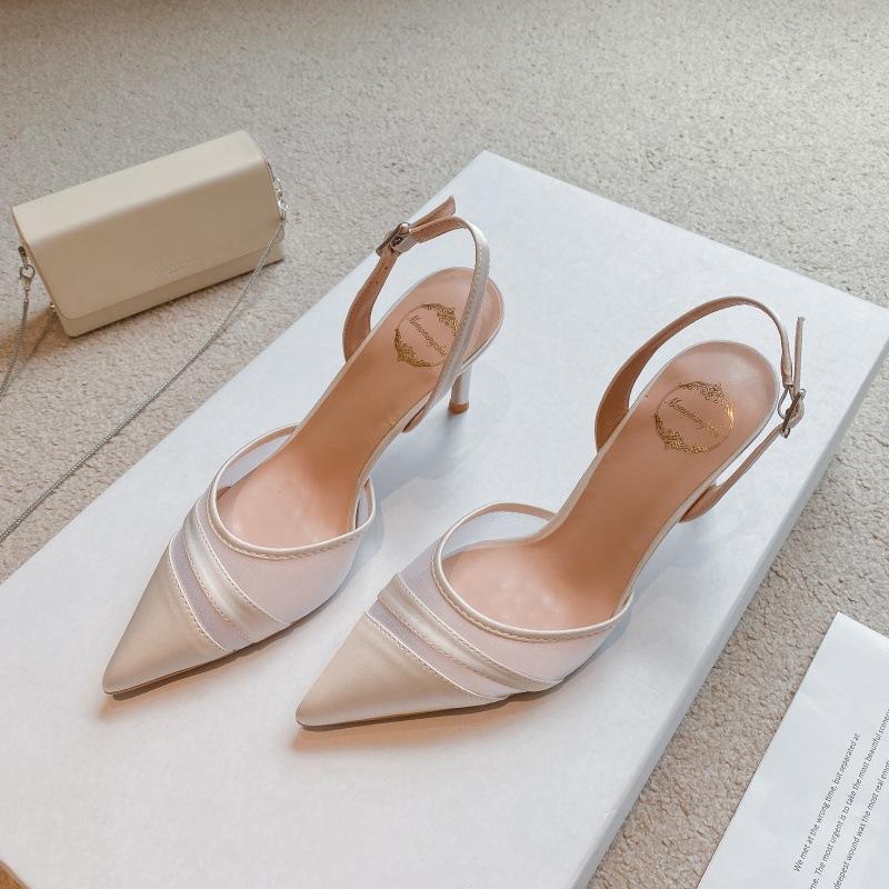 

Pointed stiletto high heels women s early autumn new mesh splicing silk bag head sandals women 40