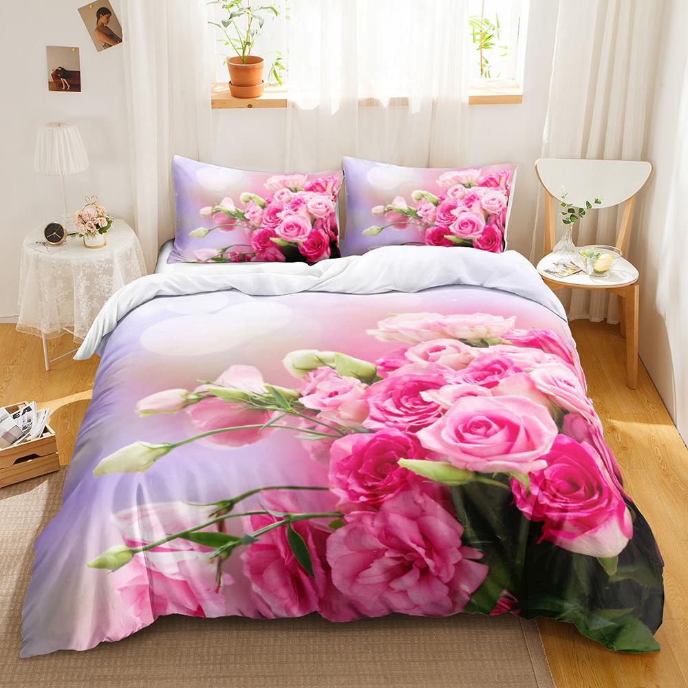 Rote Rose Bettbezug Set King/Queen Größe Weich Luxus Abstrakt Floral Modern Leuchtend Rot Romantischer Bettdeckenbezug Für Frau Mädchen