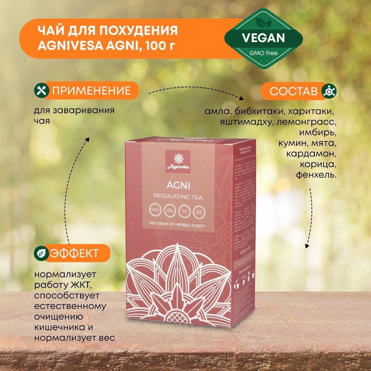 

Чай для похудения AGNIVESA, 100г натуральный аюрведический, Травяной сбор, фиточай