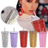Insulated Straw Tumbler Stainless Steel Rhinestone Cup 24 Hour Hot Cold Water Coffee Drinkware For Office Travel Gym Accessories
