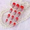24Pcs Red Round False Nails Acrylic Uv Gel Full French Fake Nails Art Tips Tools