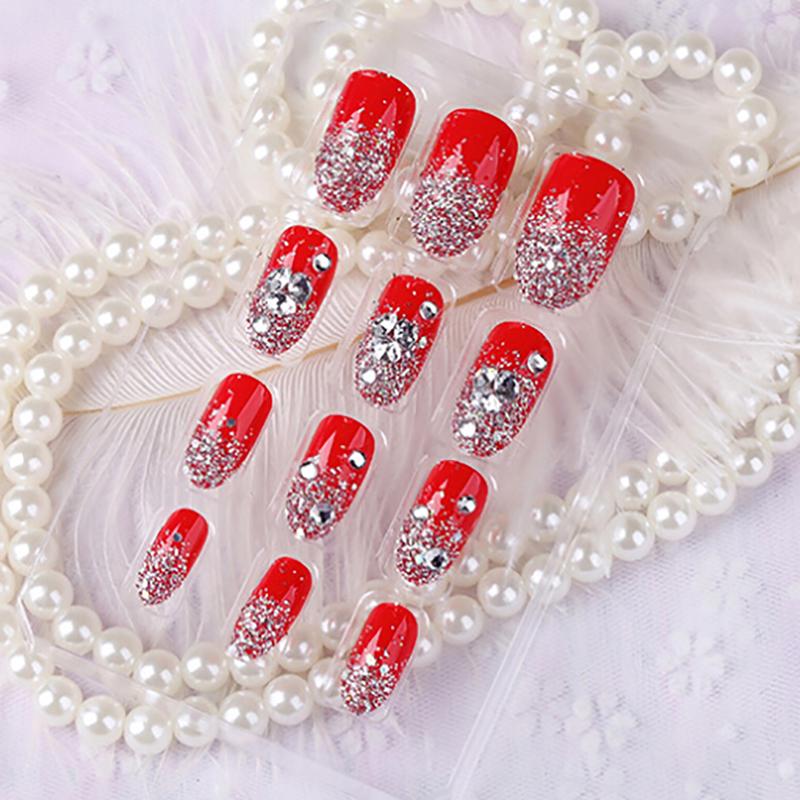 24Pcs Red Round False Nails Acrylic Uv Gel Full French Fake Nails Art Tips Tools