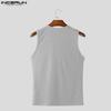 INCERUN Mens Summer Button O-neck Sleeveless Solid Color Casual Rib Tank Tops