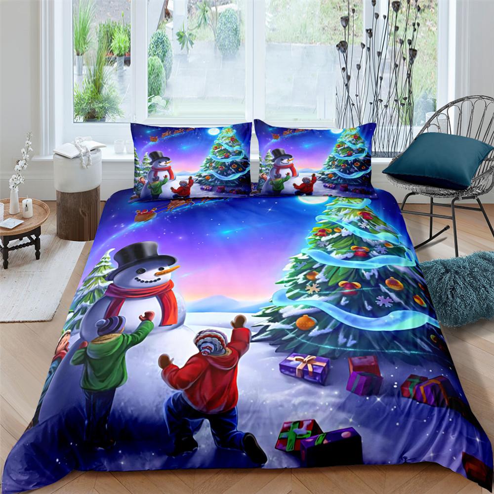 Merry Christmas Bedding Set King Queen Full Twin Size Kids Cartoon Duvet Cover Snow Comforter Cover 2/3pcs Polyester Quilt Cover