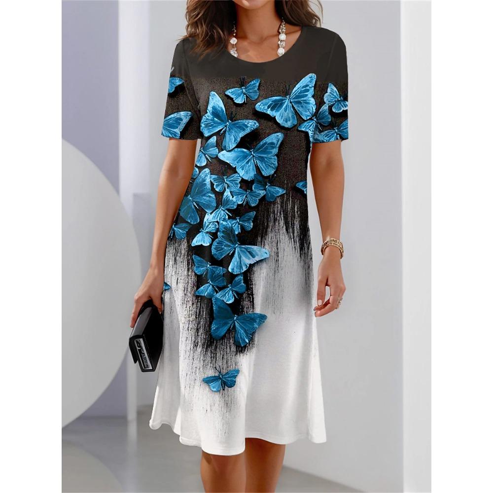 Women's Casual Dress Summer Retro Style Round Neck Short Sleeved Floral Print Comfortable Fashion Daily