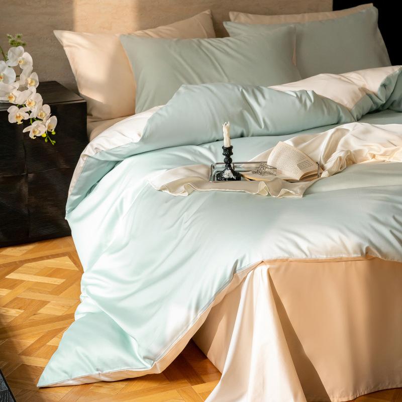 Maternal And Infant Grade A 100 Long-Staple Cotton, Solid Color Matching 4Pcs Set, Pure Cotton Satin Quilt Cover, Mattress Bed Sheet